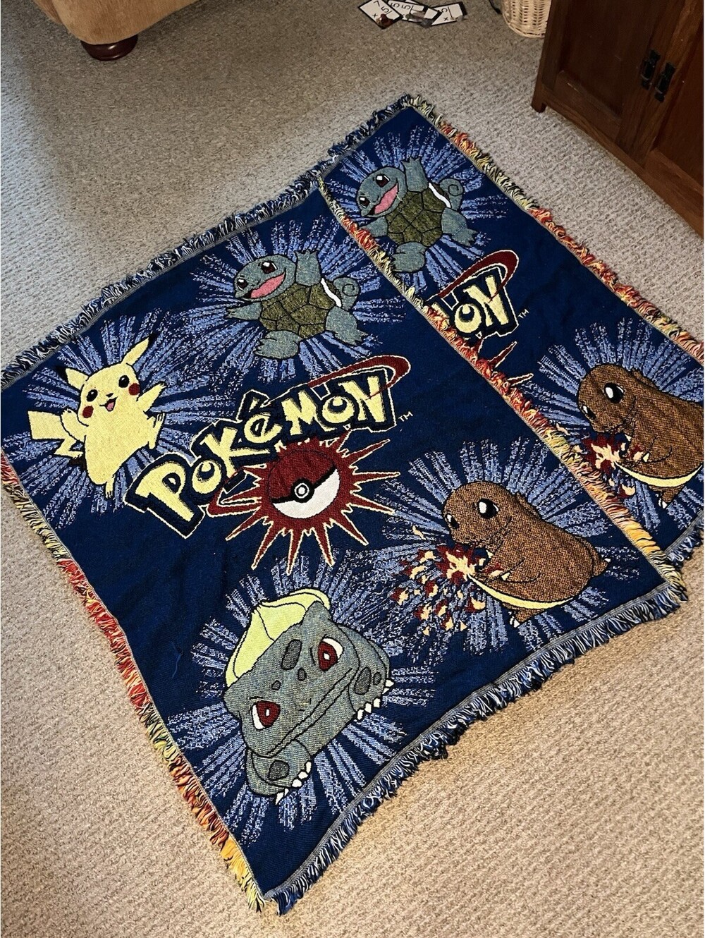 X2 Vintage Pokémon Throw Blanket Tapestries 90s The Northwest Company NINTENDO